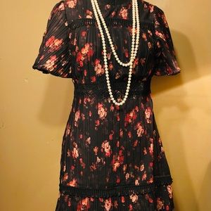 foxiedox XS black lace trim dress with flowers